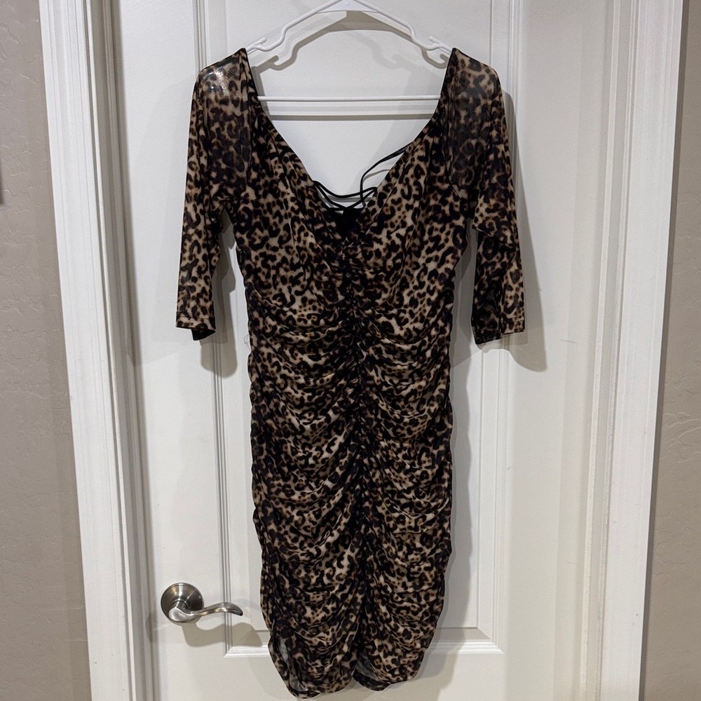 City Chic Animal Print Long Sleeve Dress